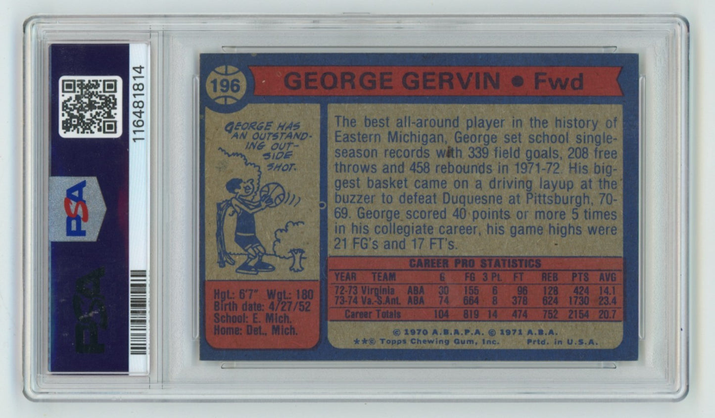 George Gervin Signed 1974-75 Topps #196 Rookie Card (PSA 10 Auto)