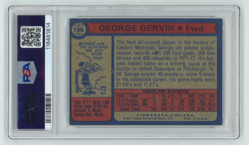 George Gervin Signed 1974-75 Topps #196 Rookie Card (PSA 10 Auto)