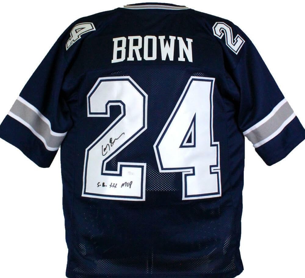 Larry Brown Signed Blue Custom Jersey with SB MVP Inscription