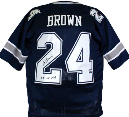 Larry Brown Signed Blue Custom Jersey with SB MVP Inscription