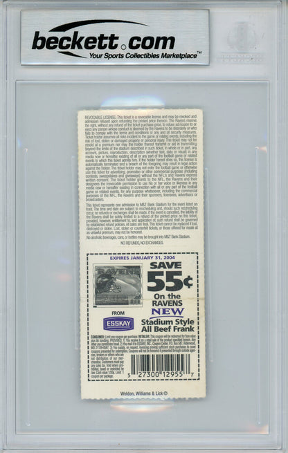 Ray Lewis Signed 12/7/2003 vs Bengals Game Ticket Beckett Slabbed