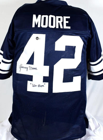 Lenny Moore Autographed Navy Blue "We Are" Custom College Style Jersey
