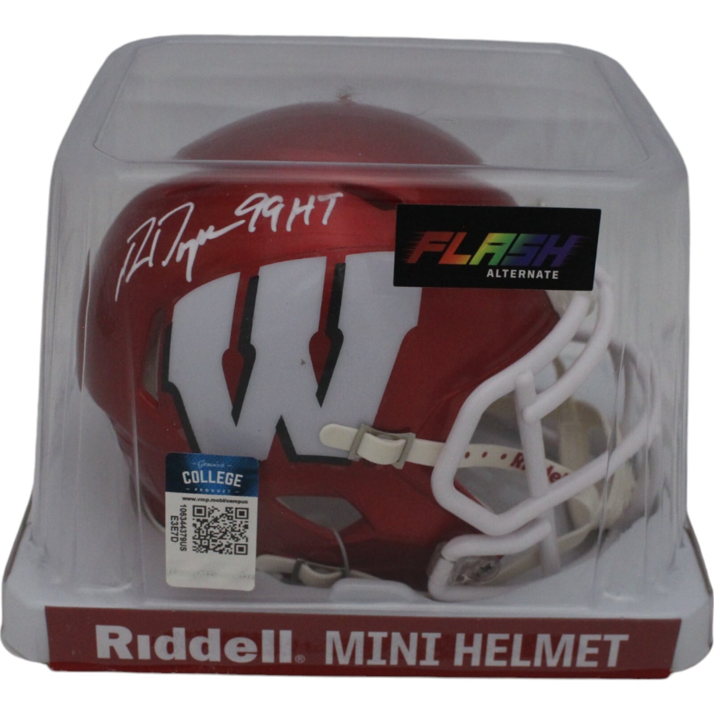 Ron Dayne Signed Wisconsin Badgers Mini Helmet with 99 HT Inscription