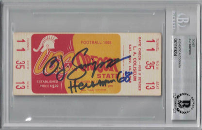 O.J. Simpson Signed 1968 USC vs Oregon State Ticket - Heisman 68 Inscription