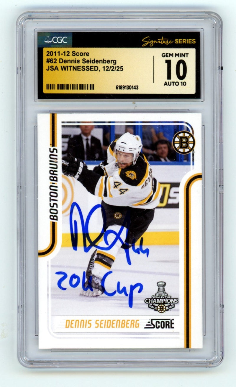 Dennis Seidenberg Signed 2011-12 Score Card #62 - 2011 Cup Inscription