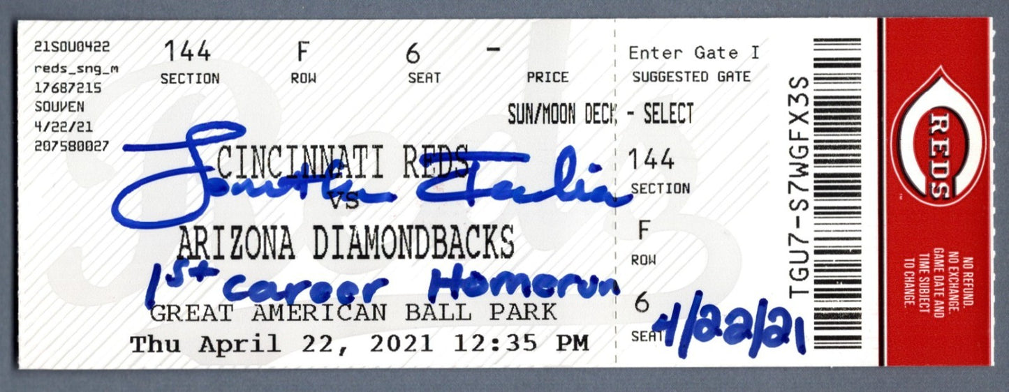 Jonathan India Signed 1st Career Home Run Souvenir Ticket - April 22, 2021