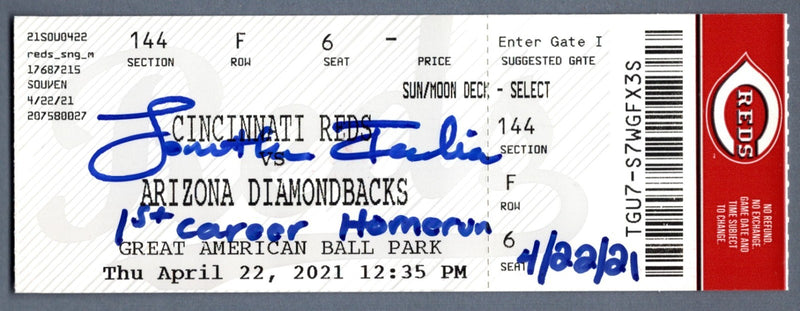 Jonathan India Signed 1st Career Home Run Souvenir Ticket - April 22, 2021