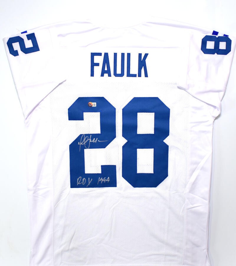 Marshall Faulk Autographed Custom White Jersey with 1994 ROY Inscription