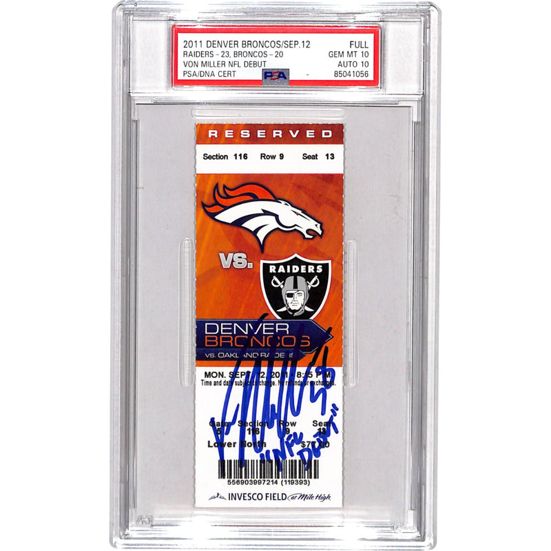 Von Miller Signed Denver Broncos NFL Debut Ticket Stub PSA 10/10