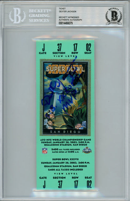 Dexter Jackson Signed Super Bowl XXXVII Full Ticket Stub MVP Beckett Slabbed
