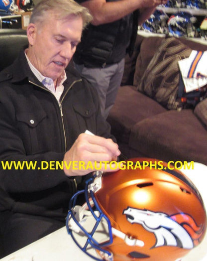 John Elway Denver Broncos Signed Blaze Full Size Helmet (3 Inscriptions)
