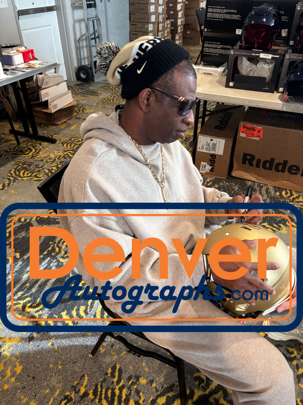 Deion Sanders Autographed Colorado Buffaloes Full Size Gold Replica Helmet