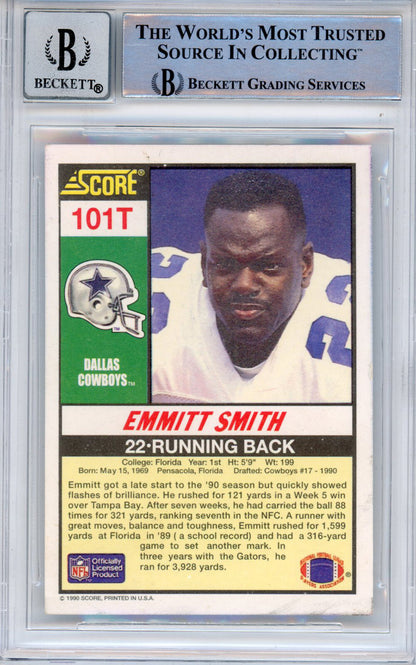 Emmitt Smith Signed 1990 Score Supplemental #101 Trading Card BAS Grade 10