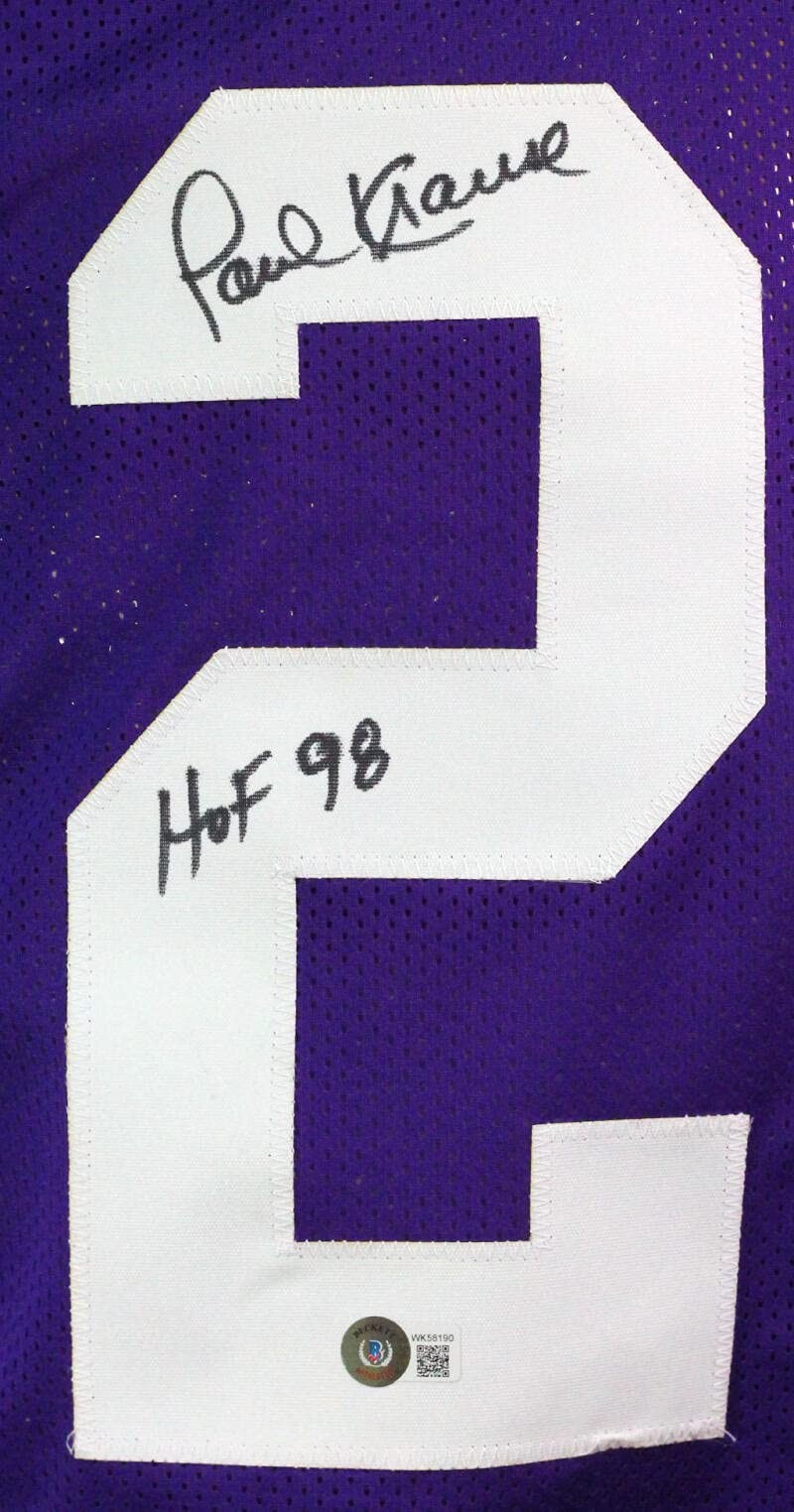 Paul Krause Signed Minnesota Vikings Custom Purple Jersey (HOF Inscription)