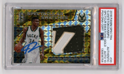 Giannis Antetokounmpo Signed 2016-17 Spectra Gold Patch Card #8/10 PSA 10