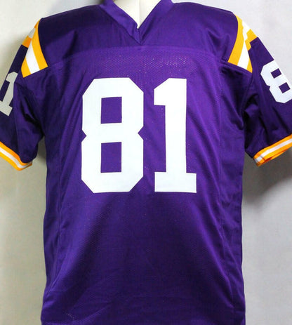 Thaddeus Moss Signed Purple Custom College Style Jersey