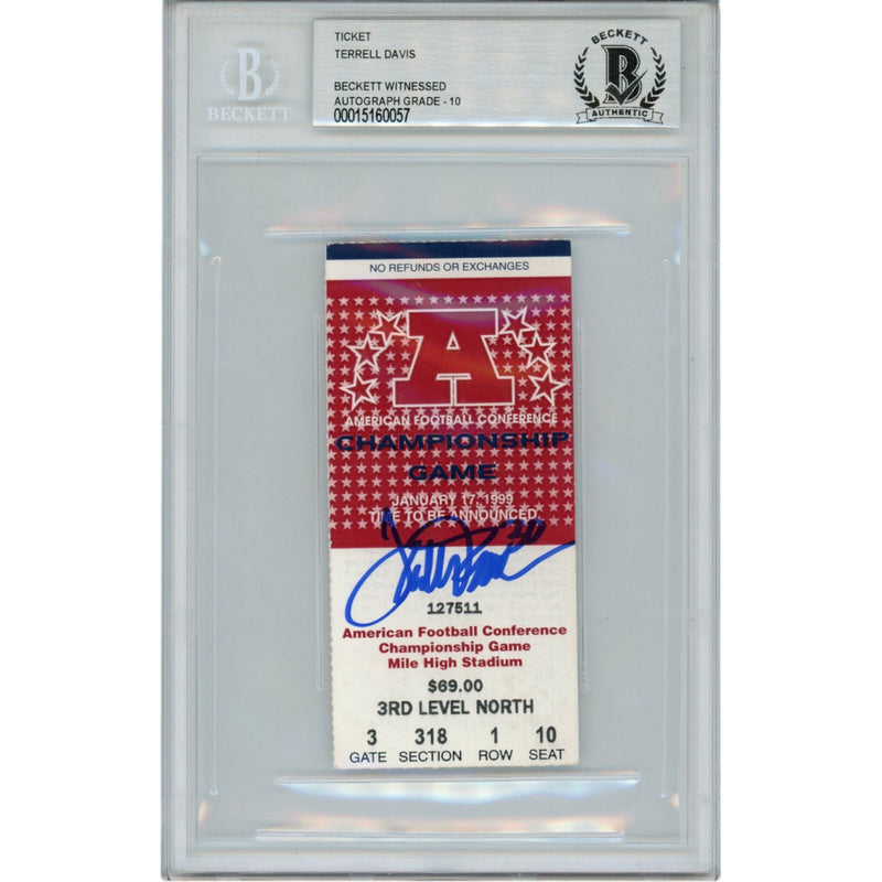 Terrell Davis Signed Denver Broncos 1999 AFC Championship Ticket Stub (BAS 10)