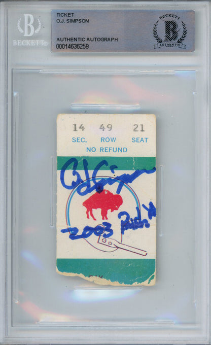O.J. Simpson Signed 1973 vs Packers Ticket Stub Beckett Slabbed