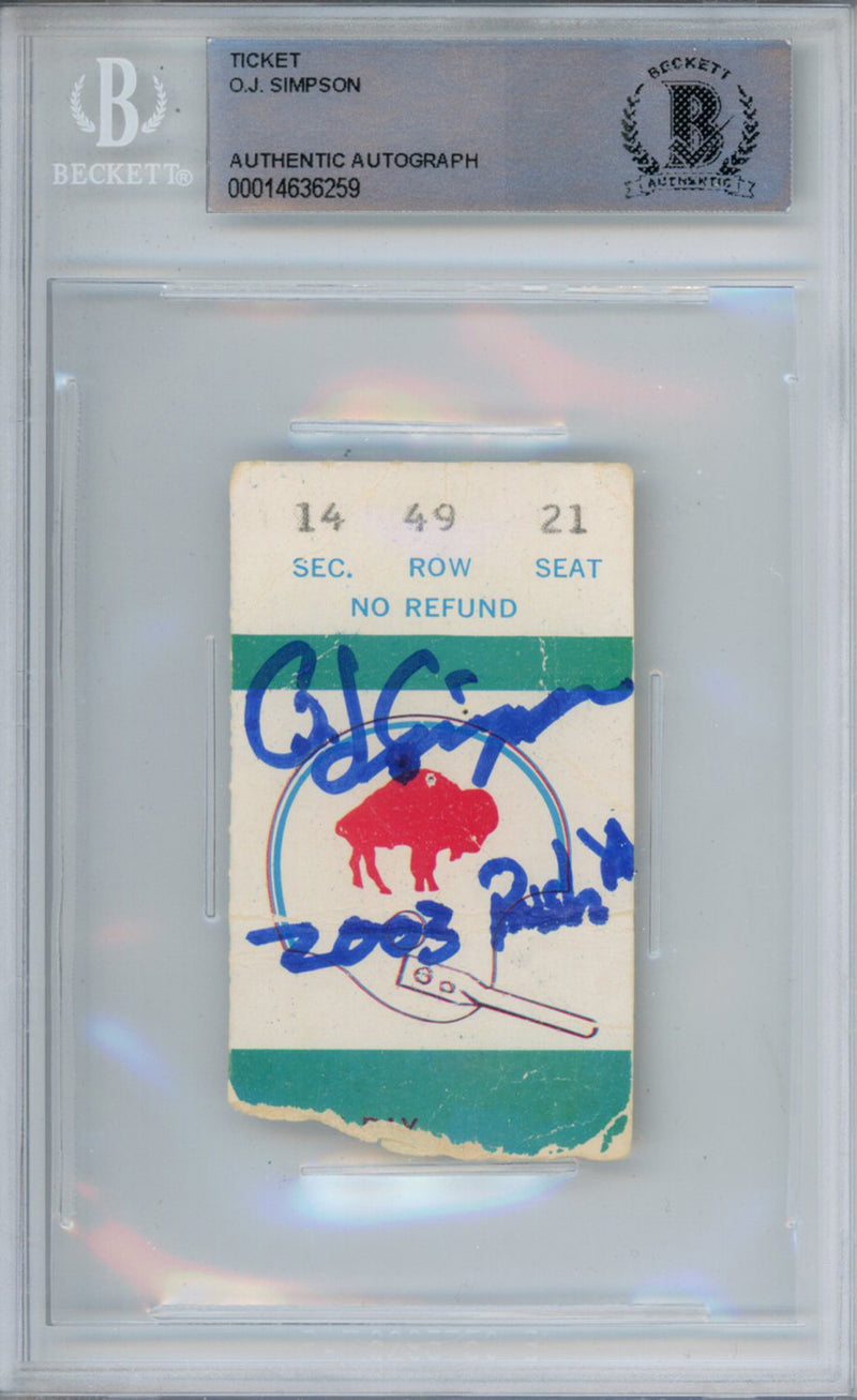 O.J. Simpson Signed 1973 vs Packers Ticket Stub Beckett Slabbed