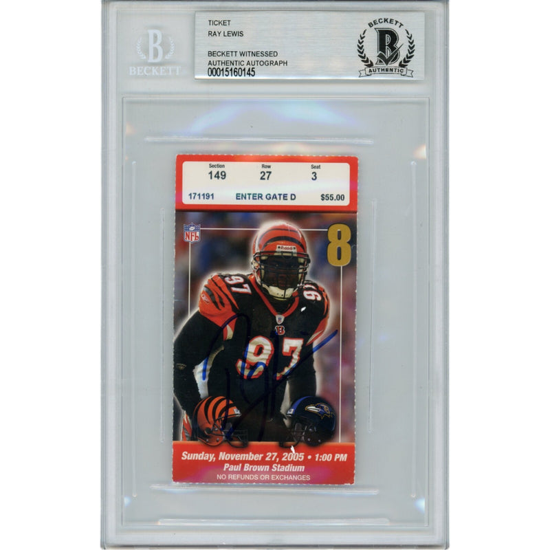 Ray Lewis Autographed Baltimore Ravens Slabbed Ticket Stub (11/27/05)