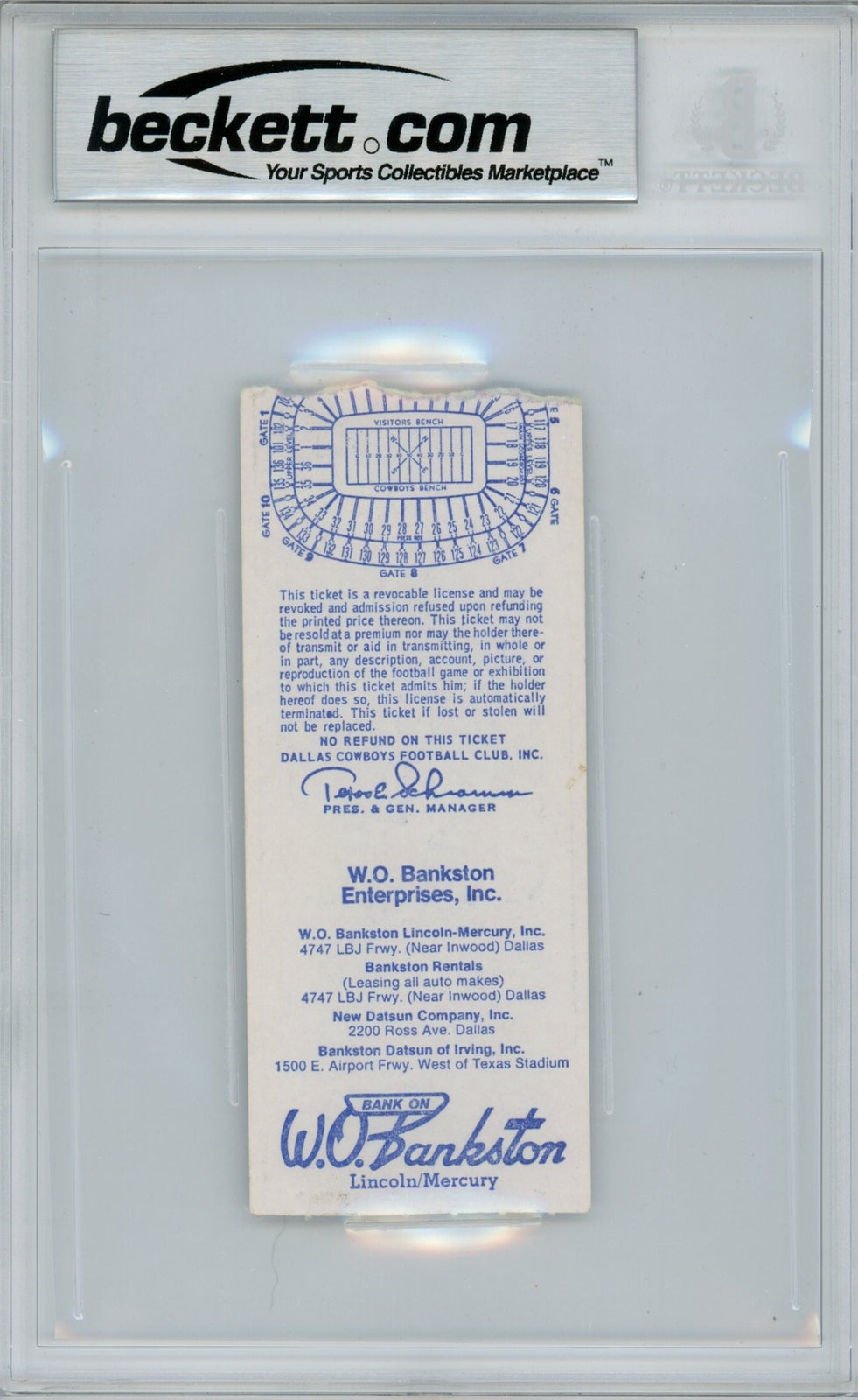 Tony Dorsett Signed Dallas Cowboys Ticket Stub BAS Slabbed (8/19/1978)