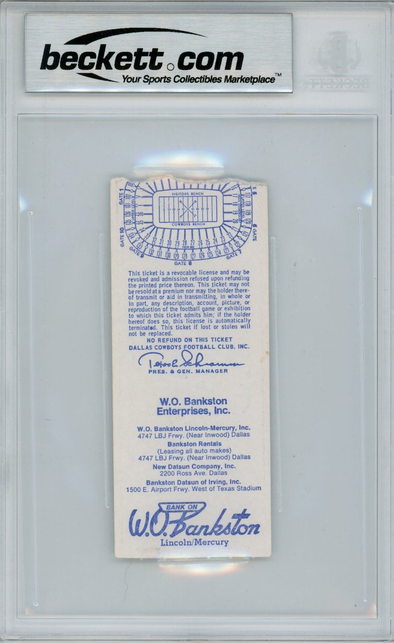 Tony Dorsett Signed Dallas Cowboys Ticket Stub BAS Slabbed (8/19/1978)
