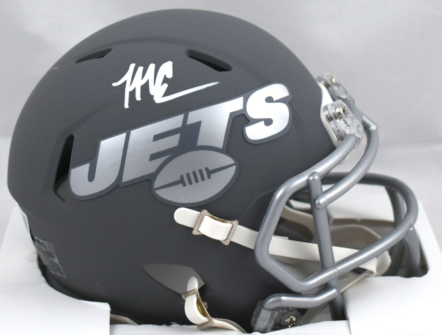 Malachi Corley Signed New York Jets Slate Speed Mini Helmet
