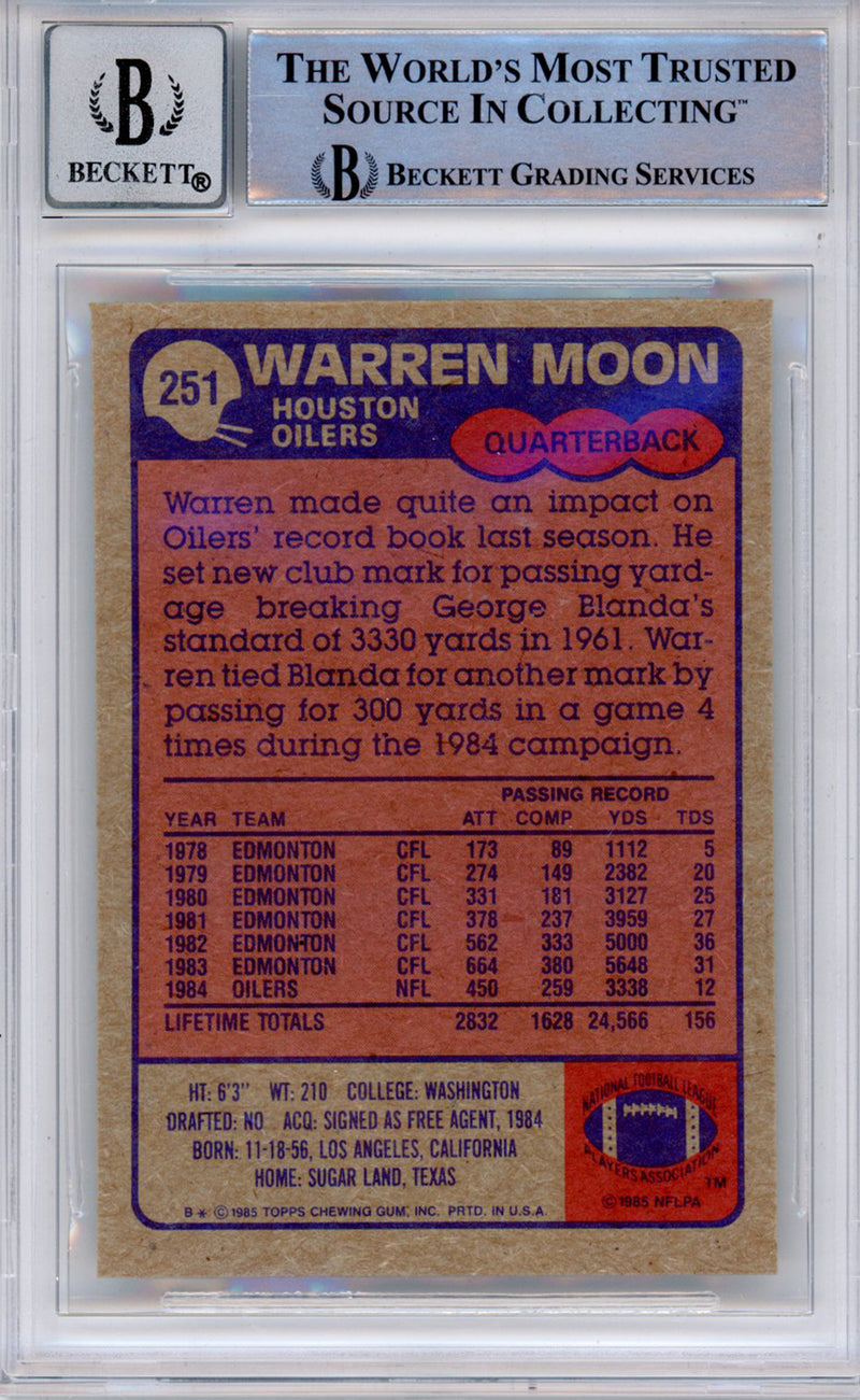 Warren Moon Houston Oilers Autographed 1985 Topps #251 Card - BAS Grade 10