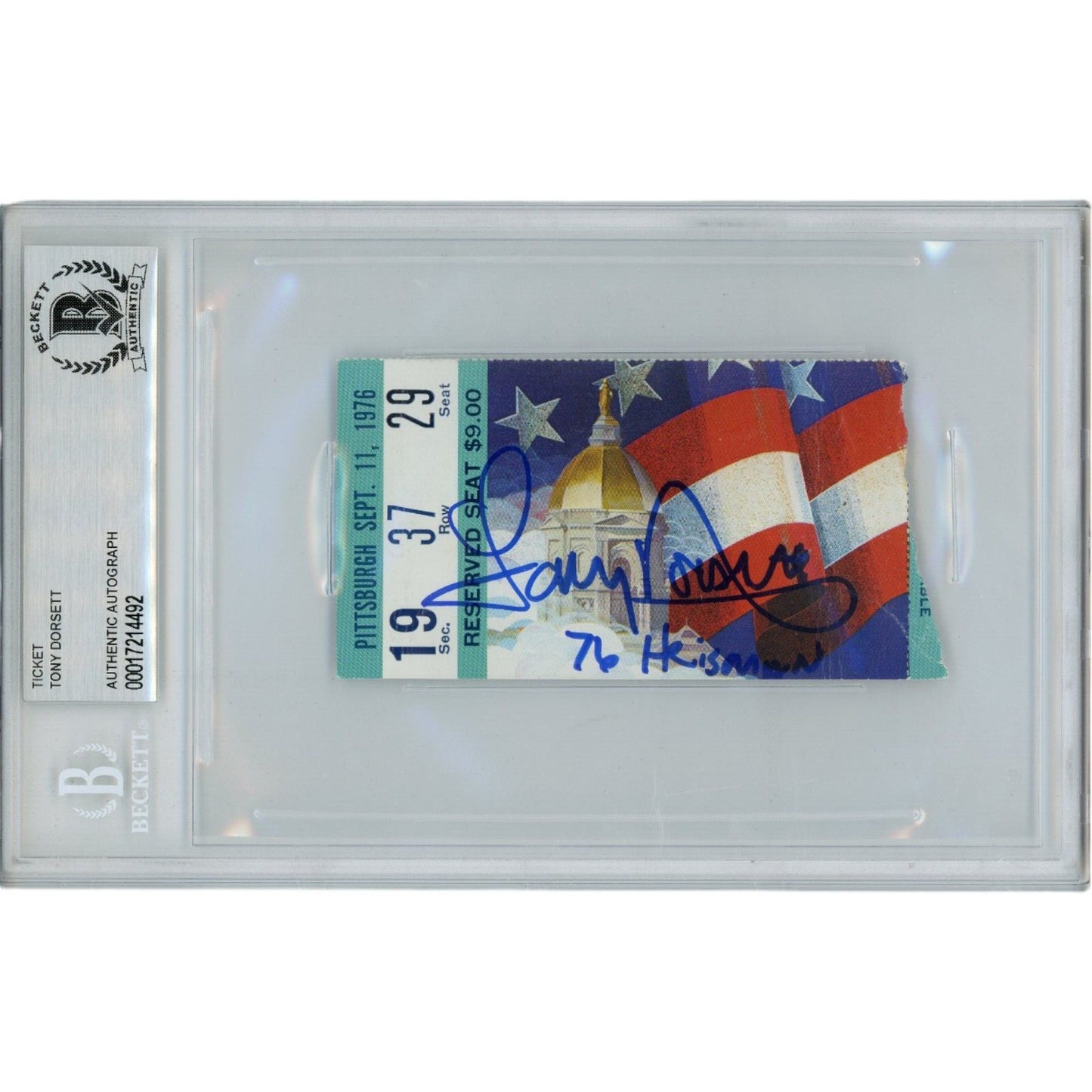 Tony Dorsett Autographed 1976 Pitt vs. Notre Dame Slabbed Ticket Stub