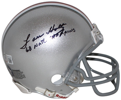 Lou Holtz Signed Ohio State Buckeyes Mini Helmet "68 Champs" BAS COA