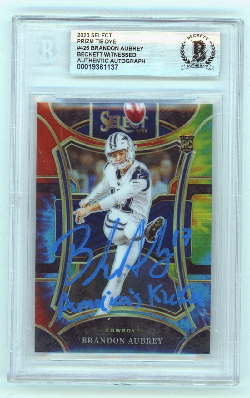 Brandon Aubrey Signed 2023 Panini Select Tie-Dye Prizm Rookie Card #/25 BGS