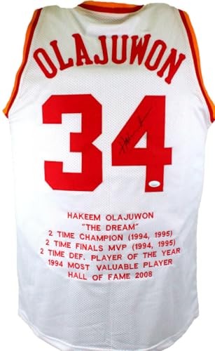 Hakeem Olajuwon Autographed Houston Rockets White Custom Stat Jersey