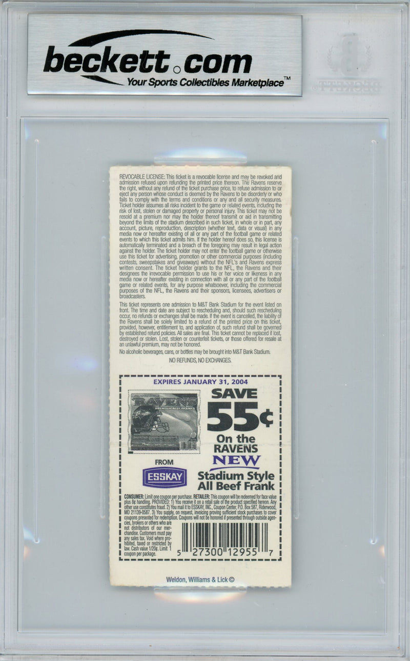 Ray Lewis Signed Baltimore Ravens vs Broncos Ticket 10/26/2003 Beckett Slab