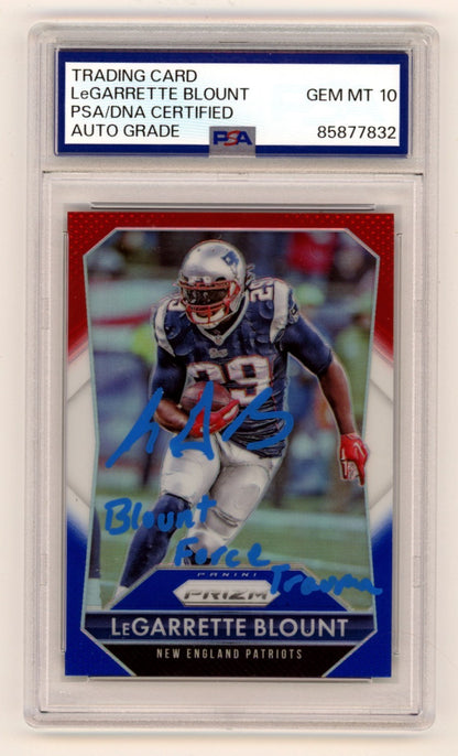 LeGarrette Blount Signed 2015 Panini Prizm Red White & Blue Card - PSA 10 Auto