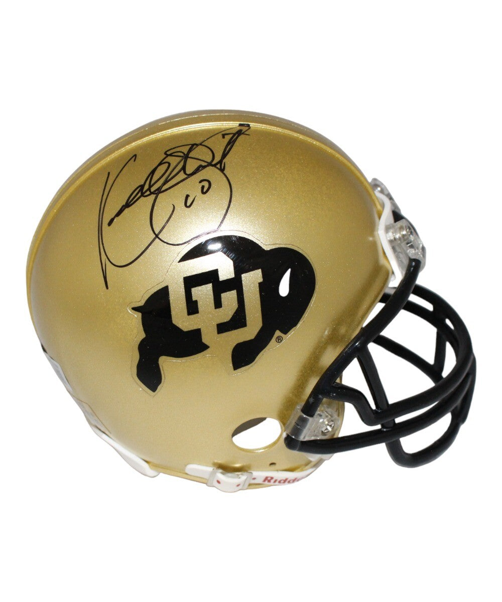 Kordell Stewart Signed Colorado Buffaloes Gold VSR4 Mini Helmet Beckett