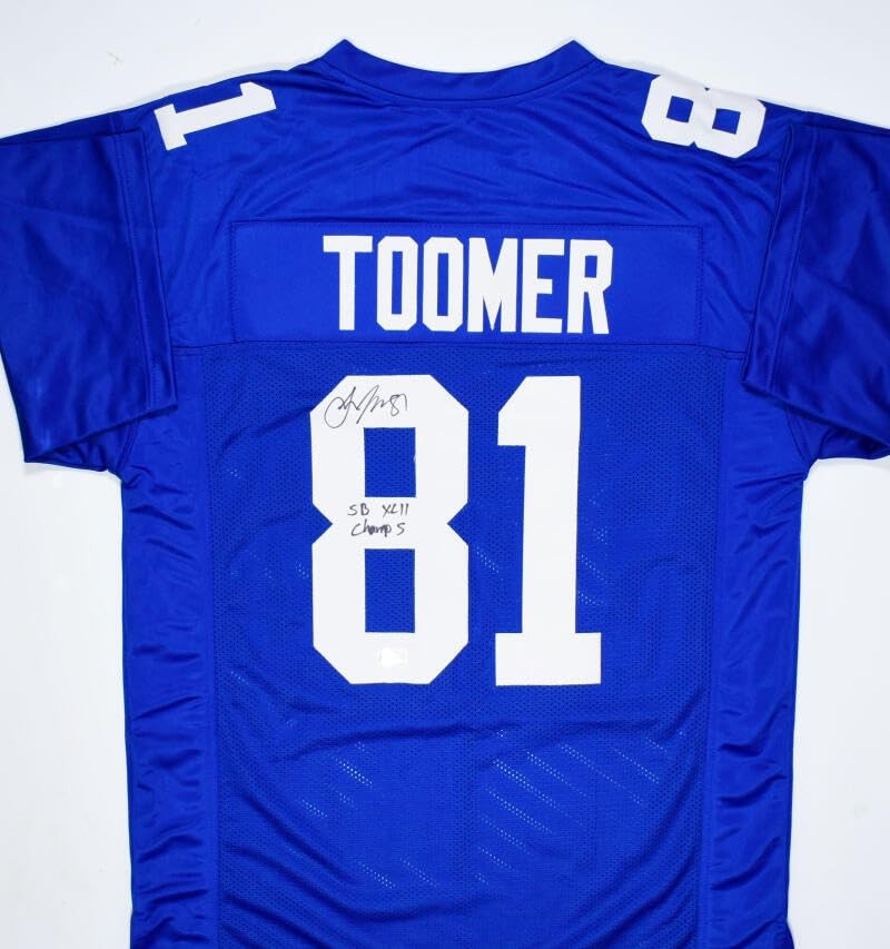 Amani Toomer Signed New York Giants Blue Custom Jersey - SB Champs Inscribed