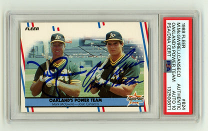 Mark McGwire & Jose Canseco Dual Signed 1988 Fleer Power Team Card PSA 10