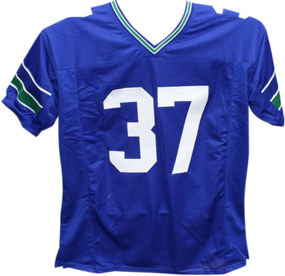 Shaun Alexander Autographed Blue Custom Jersey (Beckett COA)