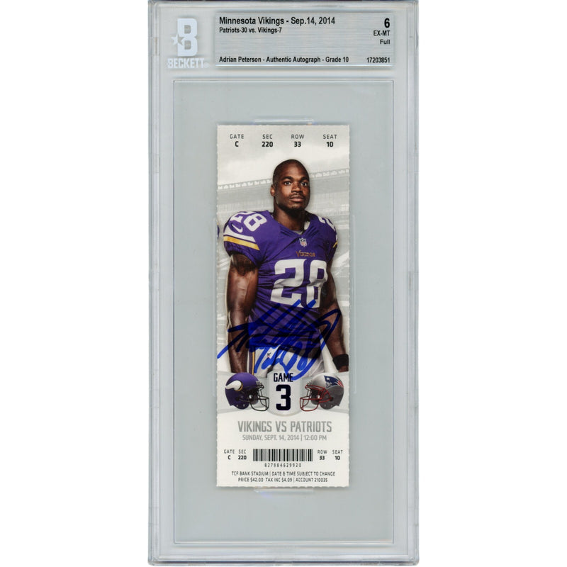 Adrian Peterson Autographed Minnesota Vikings Ticket Stub (9/14/2014)