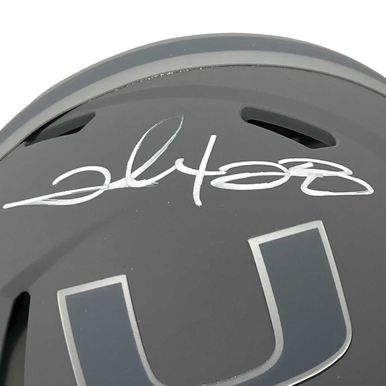 Clinton Portis Signed Miami Hurricanes Slate Mini Helmet (Beckett Witnessed)