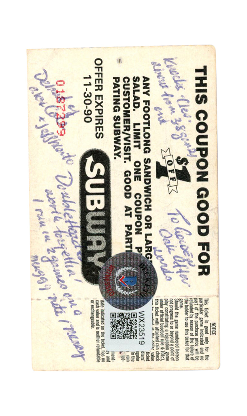 Deion Sanders Signed New York Yankees 7/27/1990 Ticket Stub Beckett