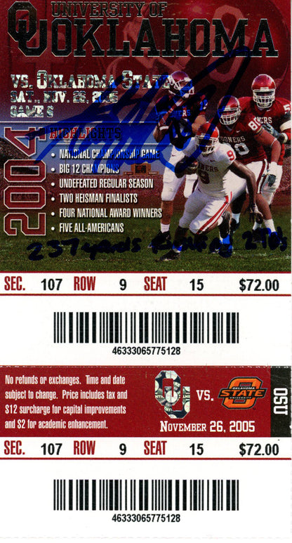 Adrian Peterson Signed Oklahoma Sooners Inscribed Ticket Stub Beckett