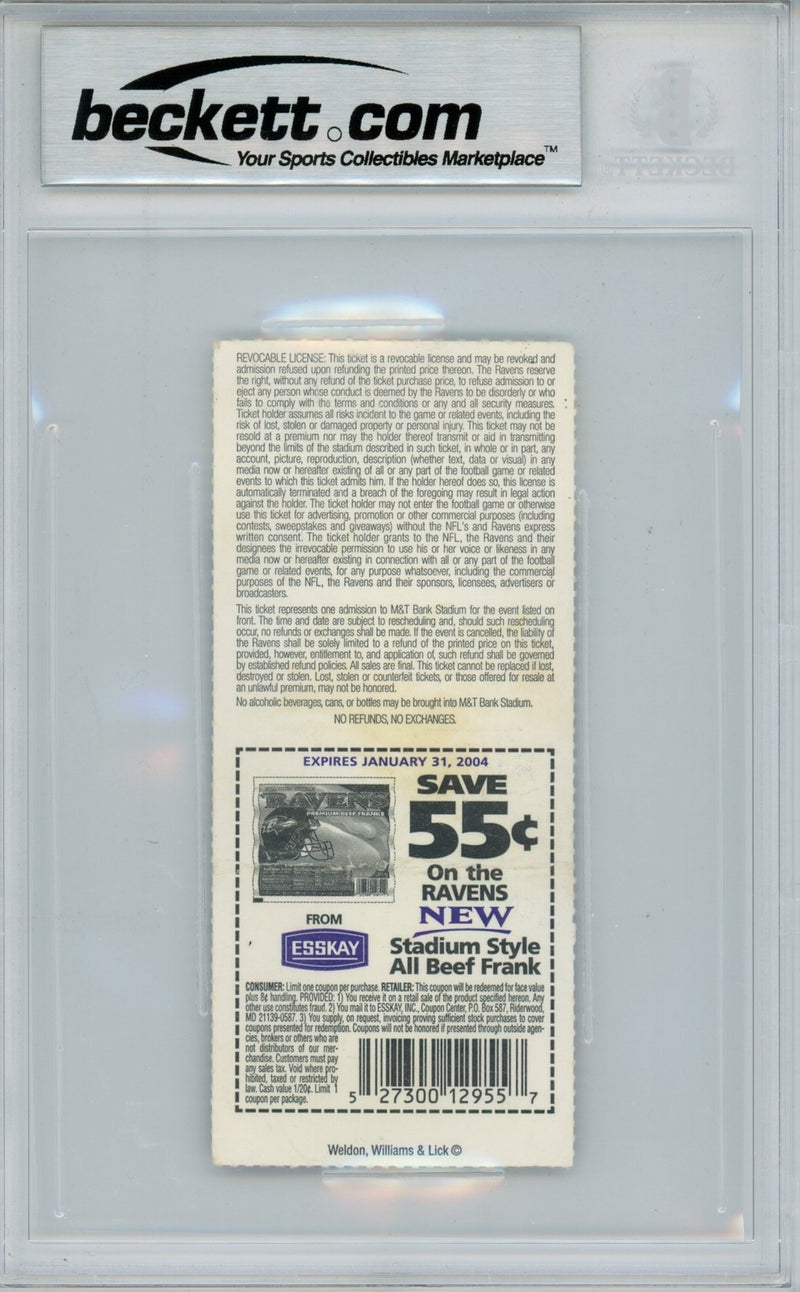 Ray Lewis Signed Baltimore Ravens Ticket Stub (11/30/03) Beckett Slabbed