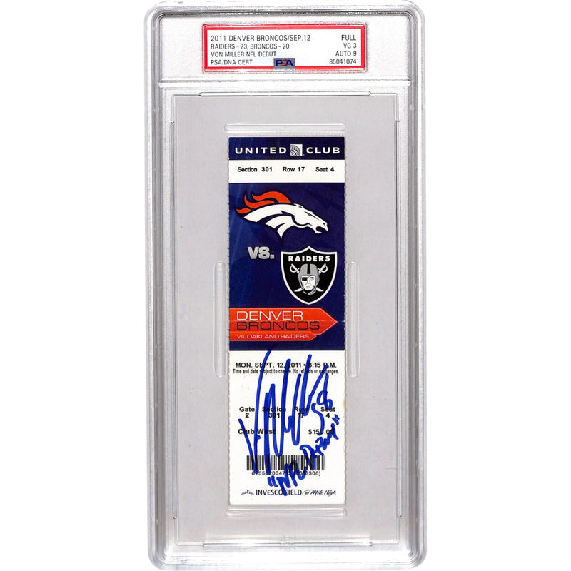 Von Miller Signed Denver Broncos NFL Debut Ticket Stub PSA Slabbed