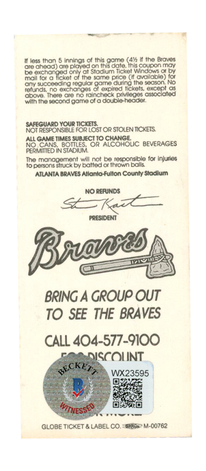 Deion Sanders Signed Atlanta Braves 1992 vs Mets Ticket Stub BAS