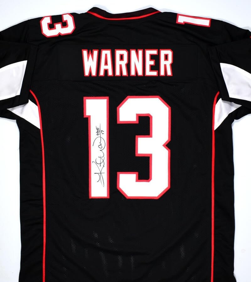 Kurt Warner Signed Black Custom Football Jersey with HOF Inscription