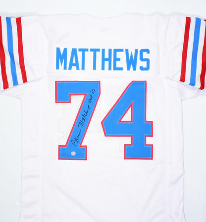 Bruce Matthews Signed White Custom Jersey with HOF Inscription