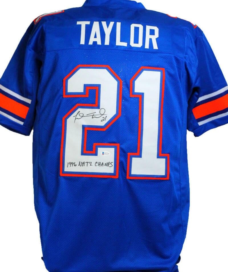 Fred Taylor Signed Florida Gators Style Blue Custom Jersey - 96 Nat'l