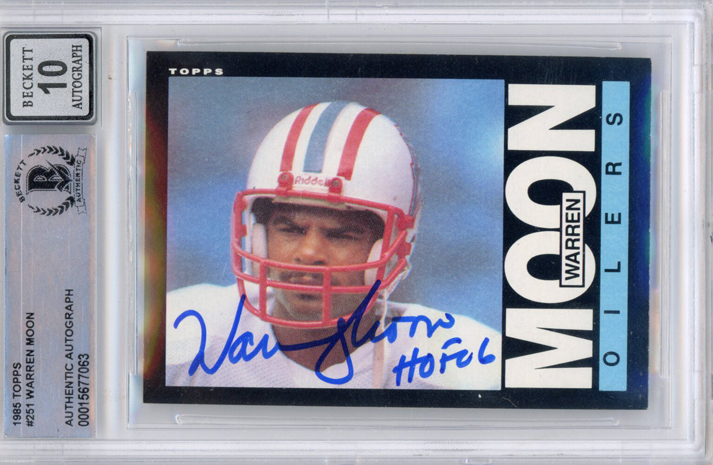 Warren Moon Signed 1985 Topps #251 Trading Card - BAS Grade 10 Slab