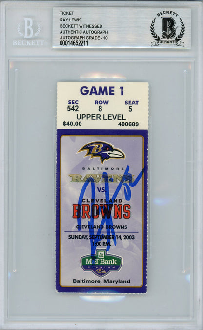 Ray Lewis Signed 9/14/2003 vs Browns Game Ticket - Beckett Slabbed